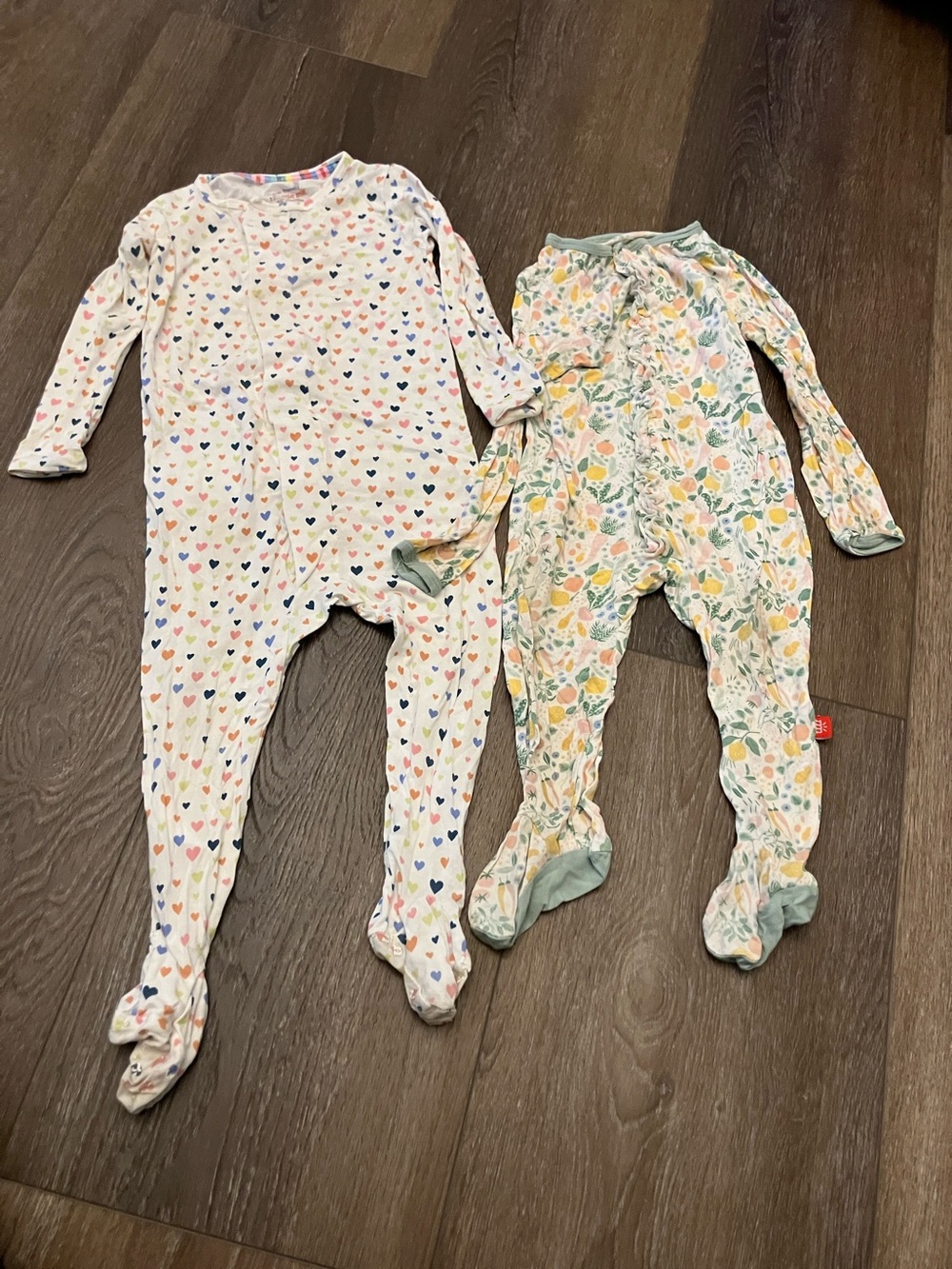 Magnetic Me White Heart & Floral Print Kids One-Piece Sleepers - Set of 2